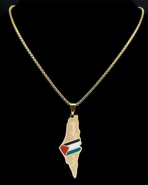Palestine Map Pendant Necklaces For Men Women Stainless Steel Gold Color Palestinians Ethnic Map Jewelry Gifts