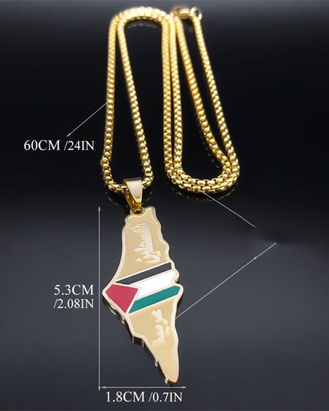 Palestine Map Pendant Necklaces For Men Women Stainless Steel Gold Color Palestinians Ethnic Map Jewelry Gifts