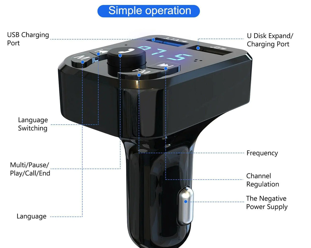 Wireless Car Bluetooth FM Transmitter MP3 Audio USB Charger Adapter Handsfree