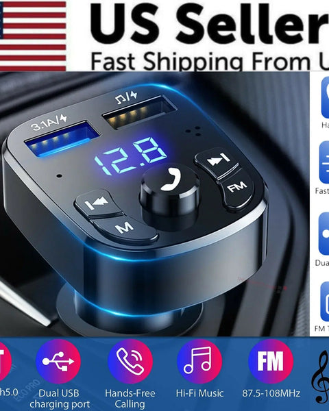 Wireless Car Bluetooth FM Transmitter MP3 Audio USB Charger Adapter Handsfree