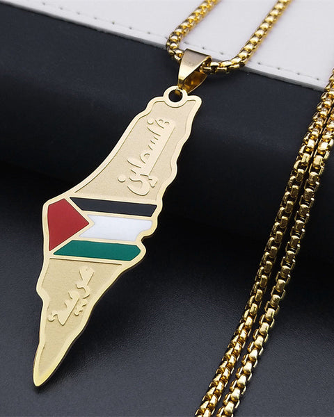 Palestine Map Pendant Necklaces For Men Women Stainless Steel Gold Color Palestinians Ethnic Map Jewelry Gifts