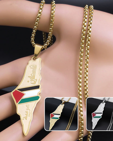 Palestine Map Pendant Necklaces For Men Women Stainless Steel Gold Color Palestinians Ethnic Map Jewelry Gifts